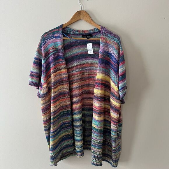 Lane Bryant Mutlicolor Short Sleeve Open Knit Cardigan Size 26/28 plus size rain - Picture 1 of 7